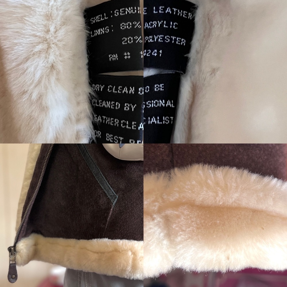 Baby Phat Brown Leather Faux Fur Lined Zip Up Hood Jacket Buckle Collar Womens L - Picture 7 of 12